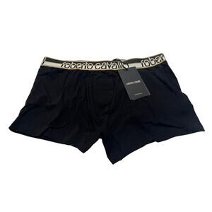 ROBERTO CAVALLI Mens Black Gold Logo Boxer Briefs Underwear NWT IT50/Medium